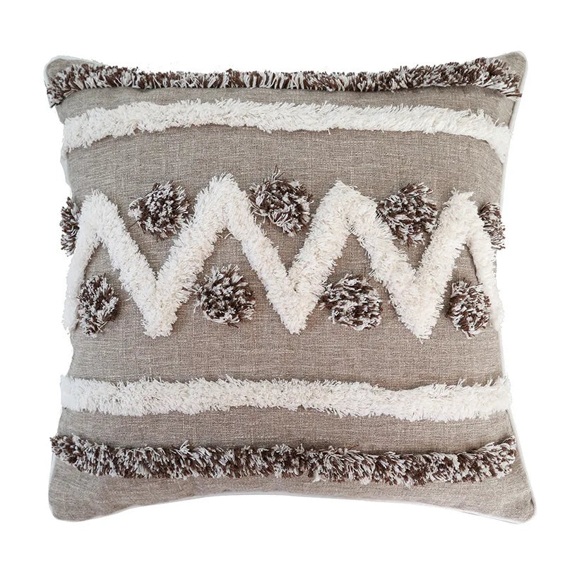 Afralia™ Boho Style Tufted Cushion Cover with Tassel, Gray Embroidery, 45x45cm