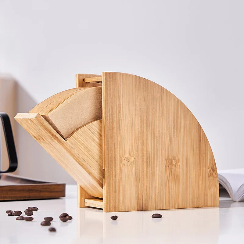 Afralia™ Bamboo Coffee Filter Holder: 100-Count Capacity with Dustproof Cover