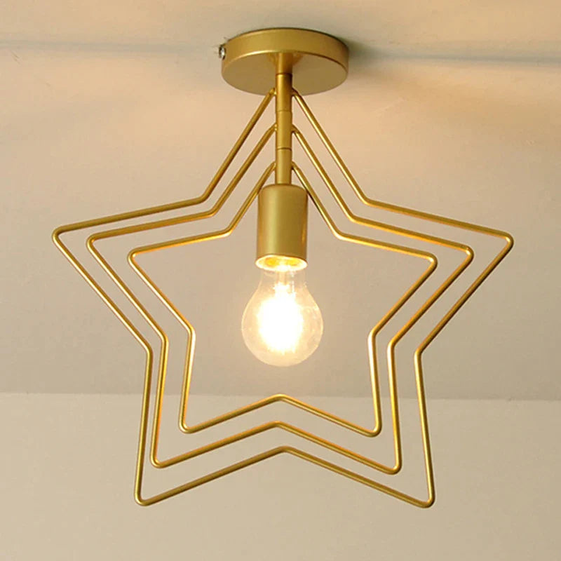 Afralia™ Pentagram Iron Ceiling Light Retro Circle E27 Black/Champagne Gold Restaurant Bar