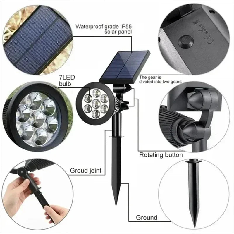 Afralia™ Solar Spotlight 7LED Lamp Adjustable In-Ground Landscape Wall Light