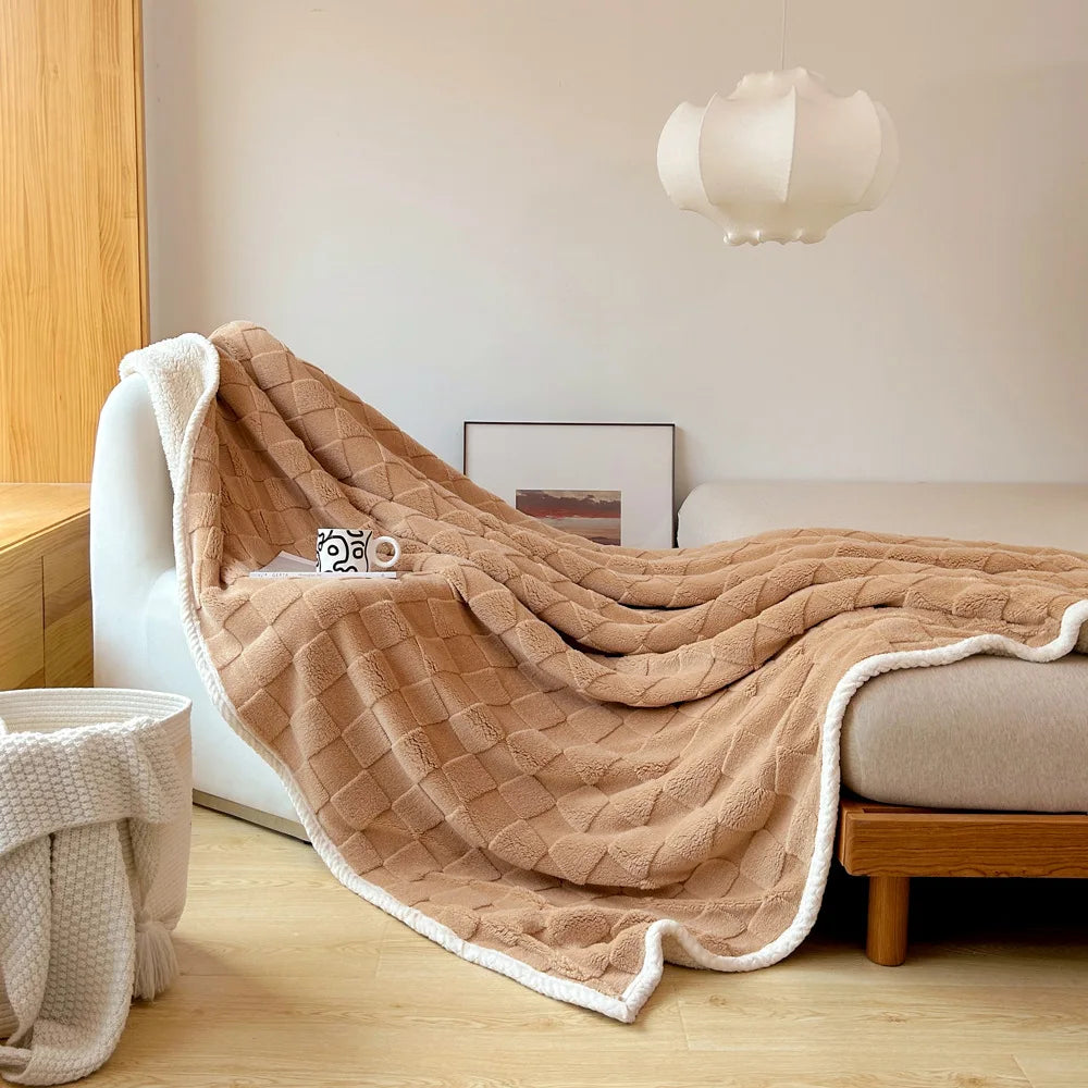 Afralia™ Plaid Jacquard Lamb Fleece Blanket: Soft & Cozy Single Size for All Seasons