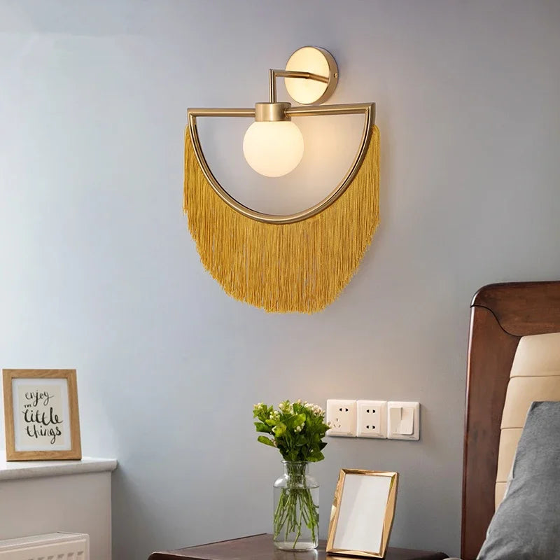 Afralia™ Coloured Tassel Glass Ball Pendant Light for Boho Minimalist Style Bedroom & Restaurant