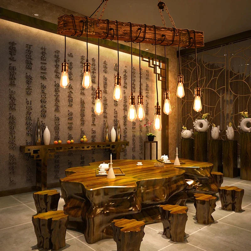 Afralia™ Wooden LED Chandelier for Rustic Decor Lighting in Dining Room and Bar