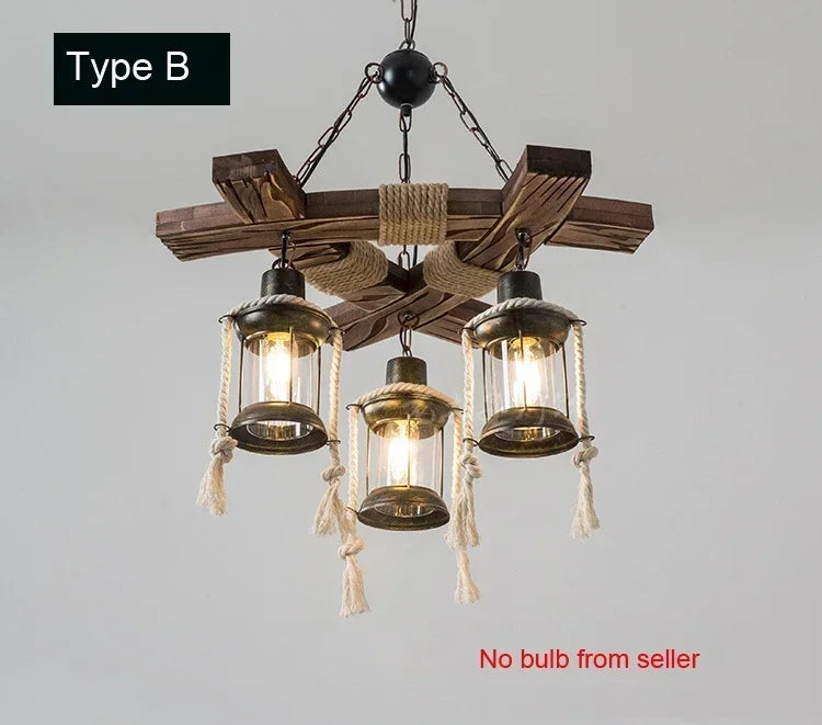 Afralia™ Retro Hemp Rope Chandelier Pendant Lamp for Bar and Restaurant