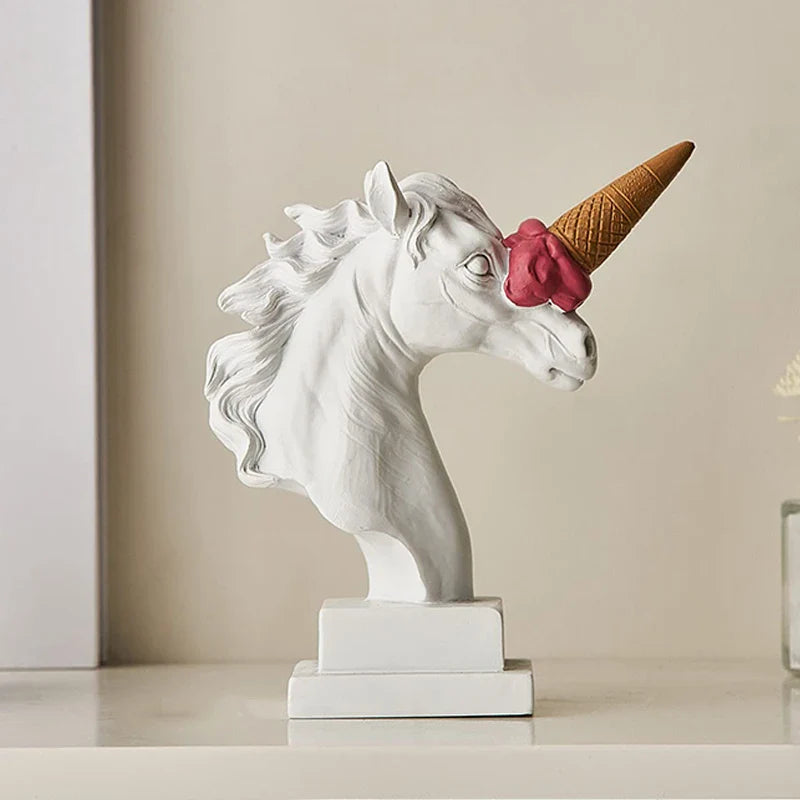 Afralia™ Horse Head with Ice Cream Statue Modern Art Ornament Sculpture