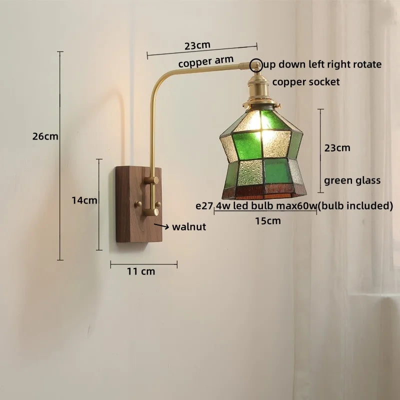 Afralia™ Glass Walnut LED Wall Lamp with Pull Chain Switch - Modern Home Decor