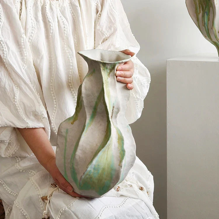 Ceramic Graffiti Vase by Afralia™ - Handmade Irregular Folds Home Decor