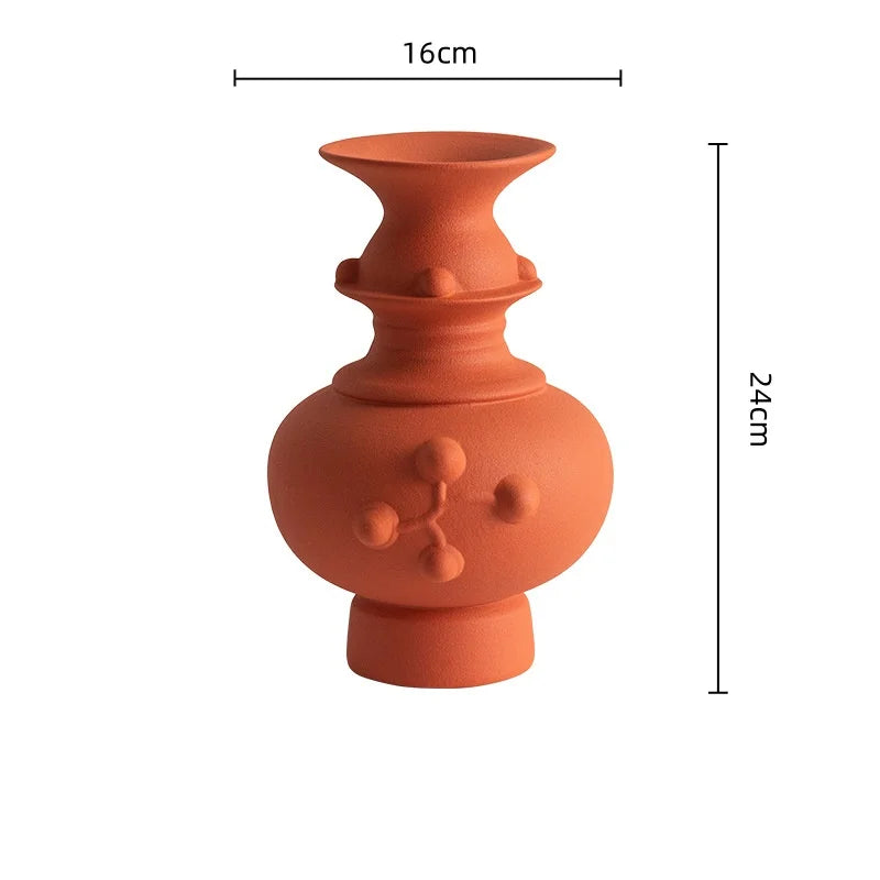 Afralia™ Chinese-style Retro Ceramic Vase, Handmade Relief Pot Flower Vase for Home Decor