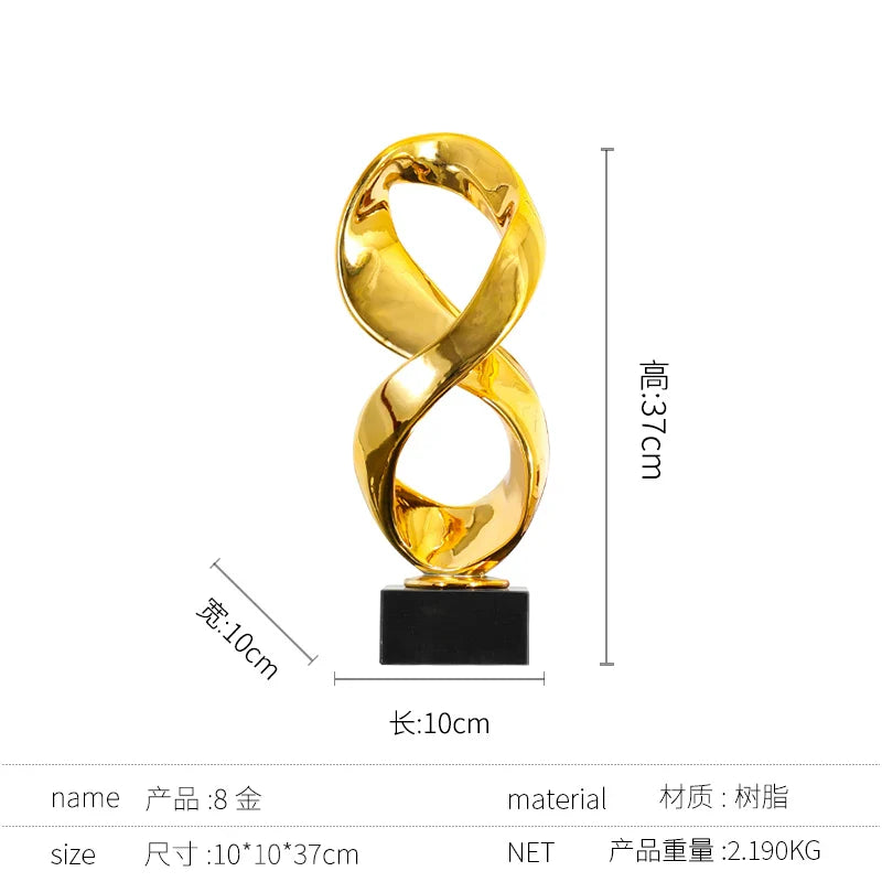 Afralia™ Golden Ring Black and White Striped Abstract Resin Figurines Home Decor