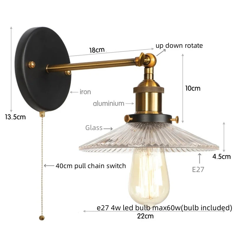 Afralia™ Vintage Chrome LED Wall Light with Clear Glass Sconce for Indoor Bedroom