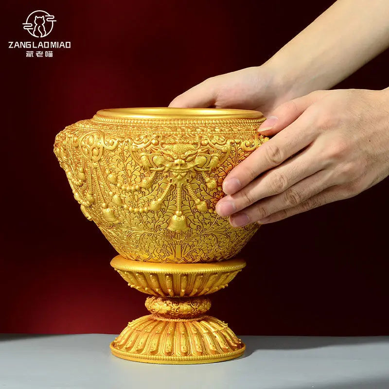 Afralia™ Resin Shakyamuni Buddha Handheld Carved Bowl, Eight Auspicious Household Mouni Bowl