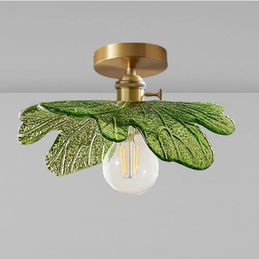 Afralia™ Green Flower Glass Copper Ceiling Light - Nordic Modern LED, Living Room Bedroom Hallway Fixtures