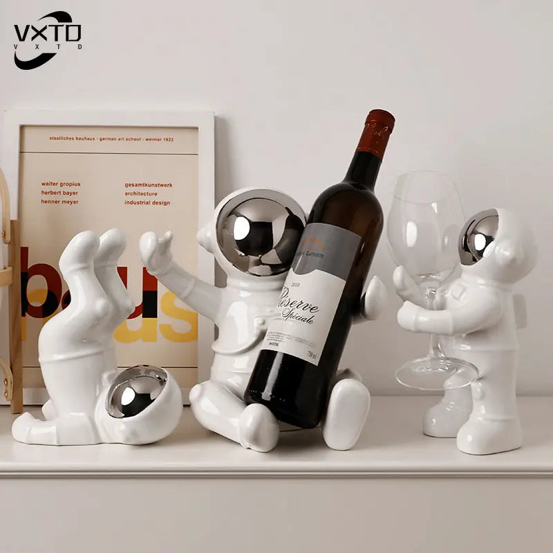 Afralia™ Astronaut Ceramic Wine Rack: Handmade Bar Accessories, Animal Sculpture Figurine