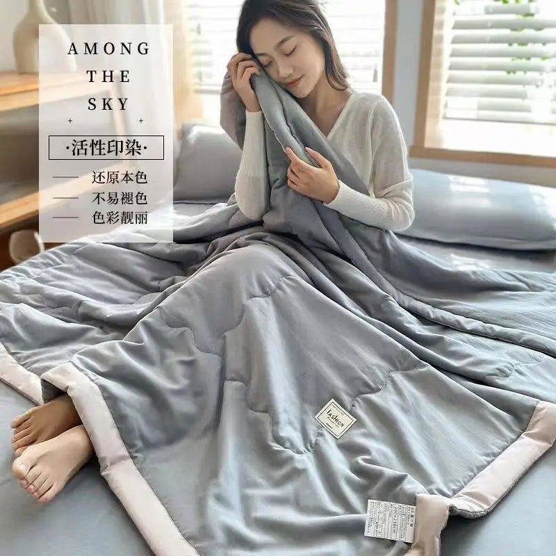 Afralia™ Cooling Cotton Quilt with Washable Core for Single Bed in Dorm