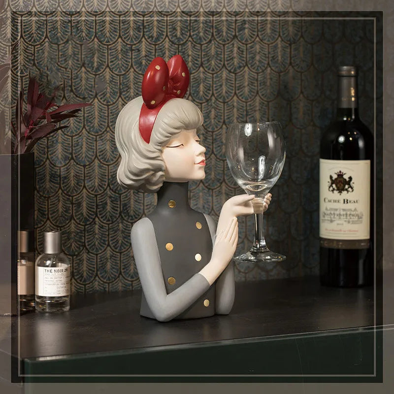 Afralia™ Nordic Bow Girl Wine Rack: Sculpture Figurine for Home Decor & Bar Accessory