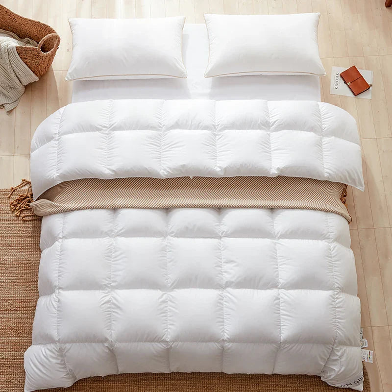 Afralia™ Luxe Cotton Cover White Goose Down Comforter, 5 Star Hotel Bedspread