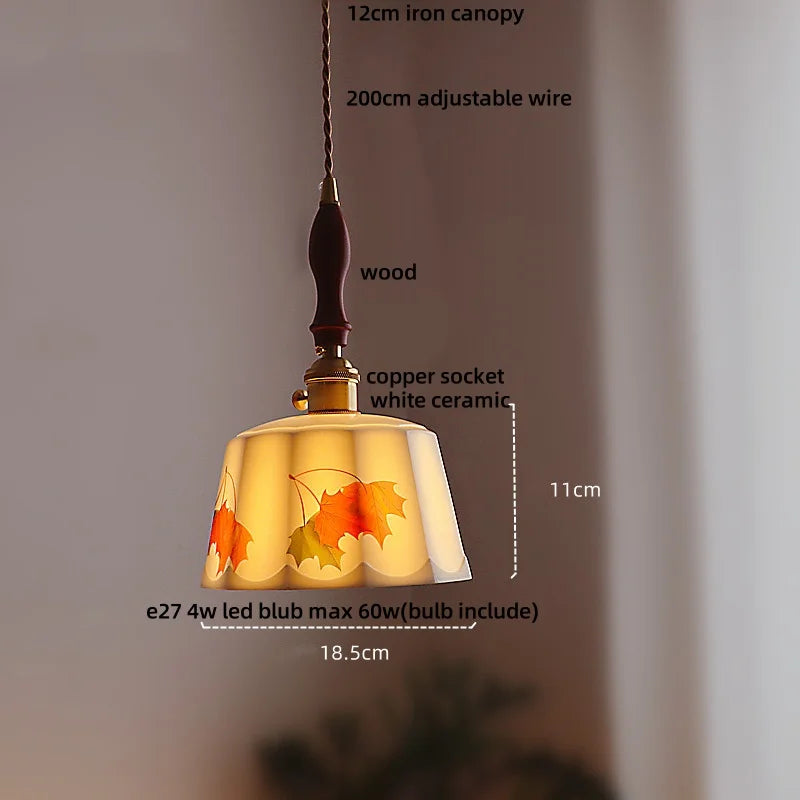 Afralia™ Brown Wood LED Pendant Light - Nordic Modern White Ceramic Hanging Lamp