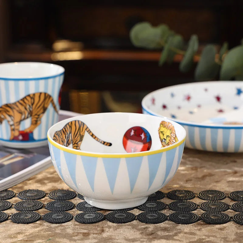 Afralia™ Circus Troup Kids Tableware Set - Plates, Bowls, Cup, Pot, Dish - Children's Gift