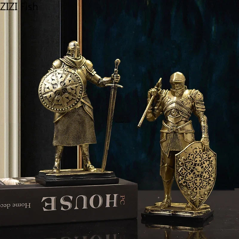 Afralia™ Heavy Armored Knight Resin Statue Decoration for Desk and Room Aesthetic