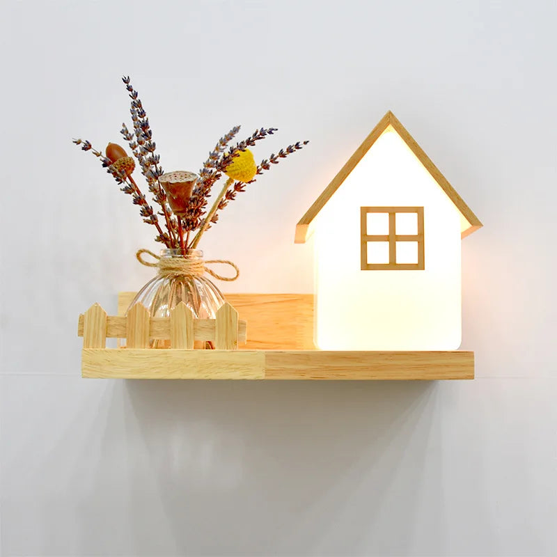 Afralia™ Wooden Plant Pot Wall Lamp with LED Light for Home Decor