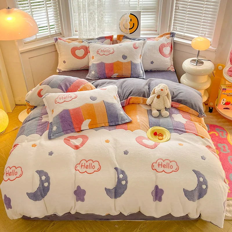 Afralia™ Winter Floral Print Duvet Cover Set with Pillowcases - Double Bed