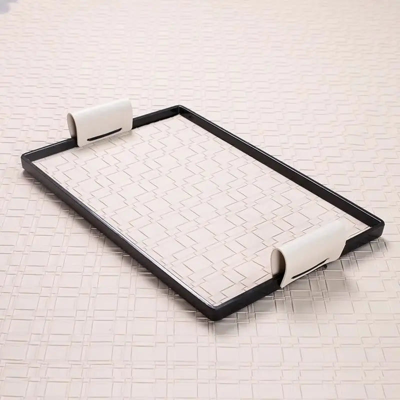 Afralia™ Woven Leather Storage Tray with Handle - Handmade Rectangle Jewelry & Dessert Display