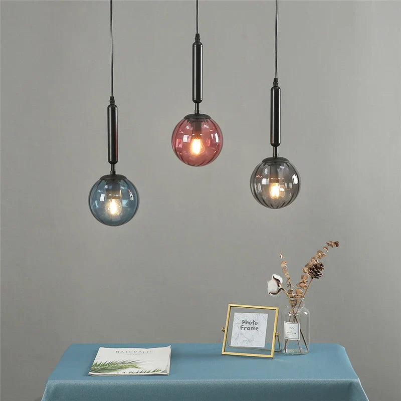 Afralia™ Glass Ball Chandeliers LED Island Pendant Lights - Vintage Mirror Bedroom Lamp