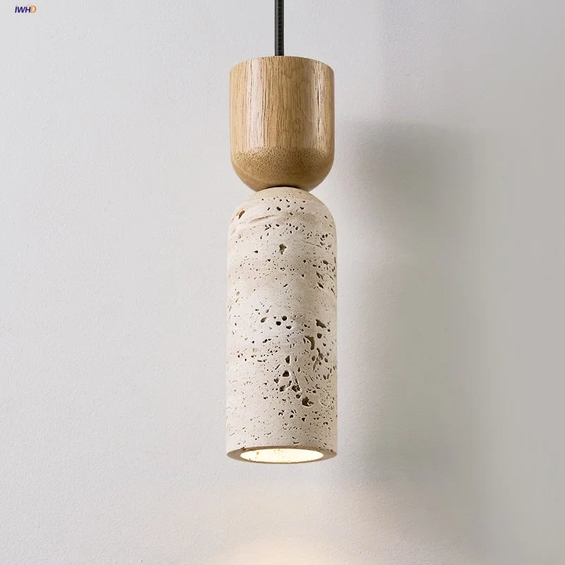 Nordic Yellow Travertine LED Pendant Light by Afralia™ - Modern Wood Home Decor