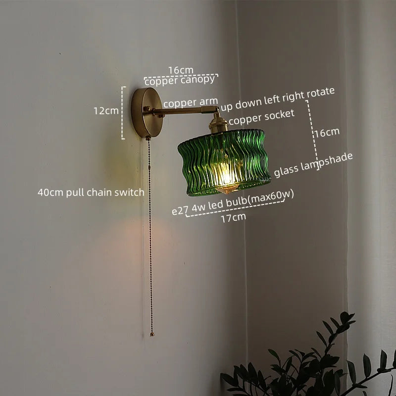 Afralia™ LED Copper Glass Wall Light Retro Luminaria De Parede