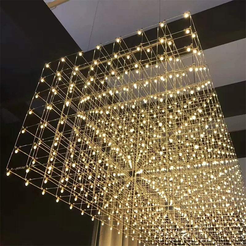 Afralia™ Cube LED Chandelier for Modern Luxury Living Room & Dining Office Hotel