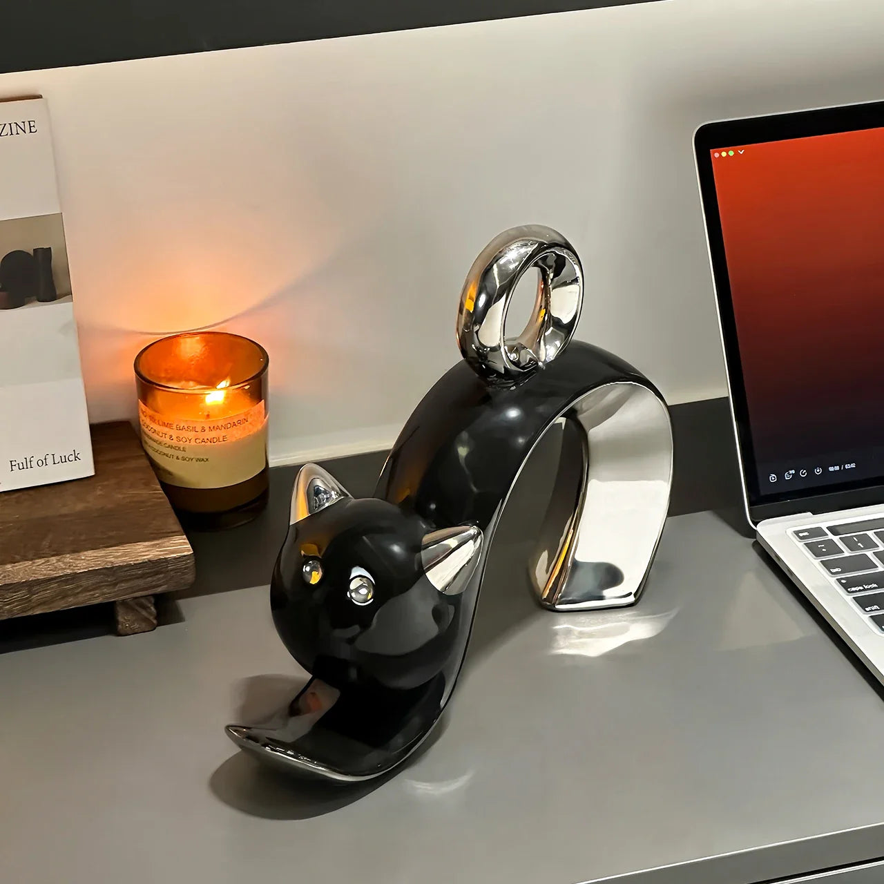 Afralia™ Ceramic Cat Figurines: Adorable Cartoon Silver Little Cat Sculpture for Home Decor