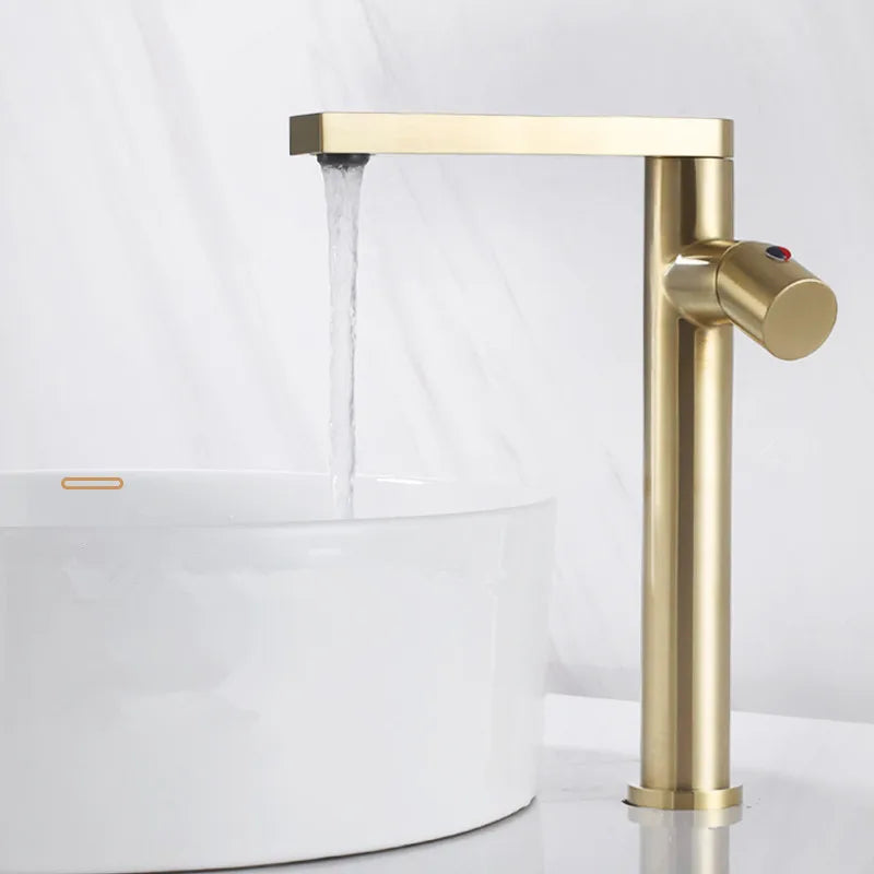Afralia™ Brushed Gold Basin Faucet: Single Handle Brass Bathroom Mixer Tap