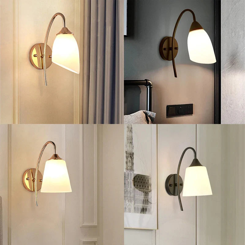 Afralia™ Gold Glass Wall Lamp Bedroom Sconce for Hotel Living Room Aisle Staircase