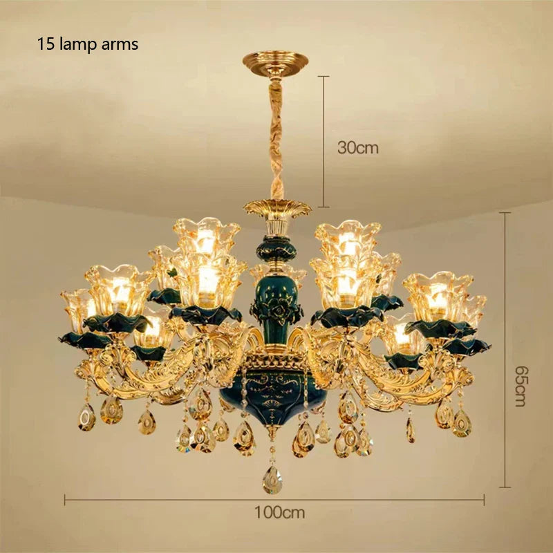 Afralia™ Champagne Crystal Chandelier: Luxurious Living Room Bedroom Pendant Lamp