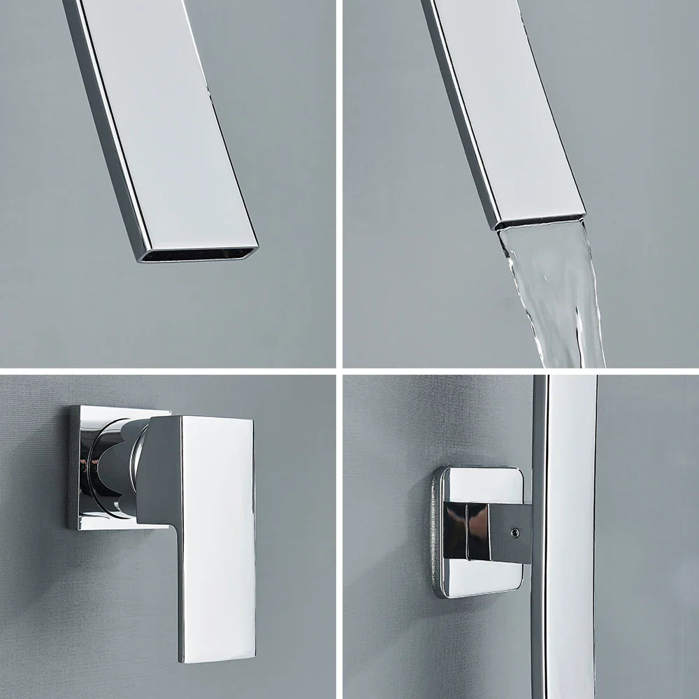 Afralia™ Chrome Waterfall Basin Faucet with Single Handle, Wall Mounted 70cm Spout
