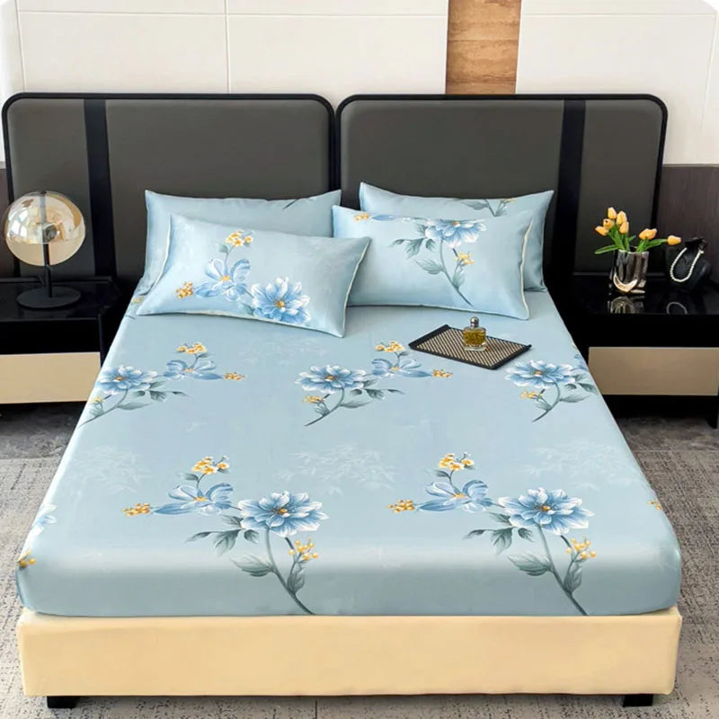 Afralia™ Printed Silky Fitted Sheet: Soft & Anti-Slip Mattress Cover