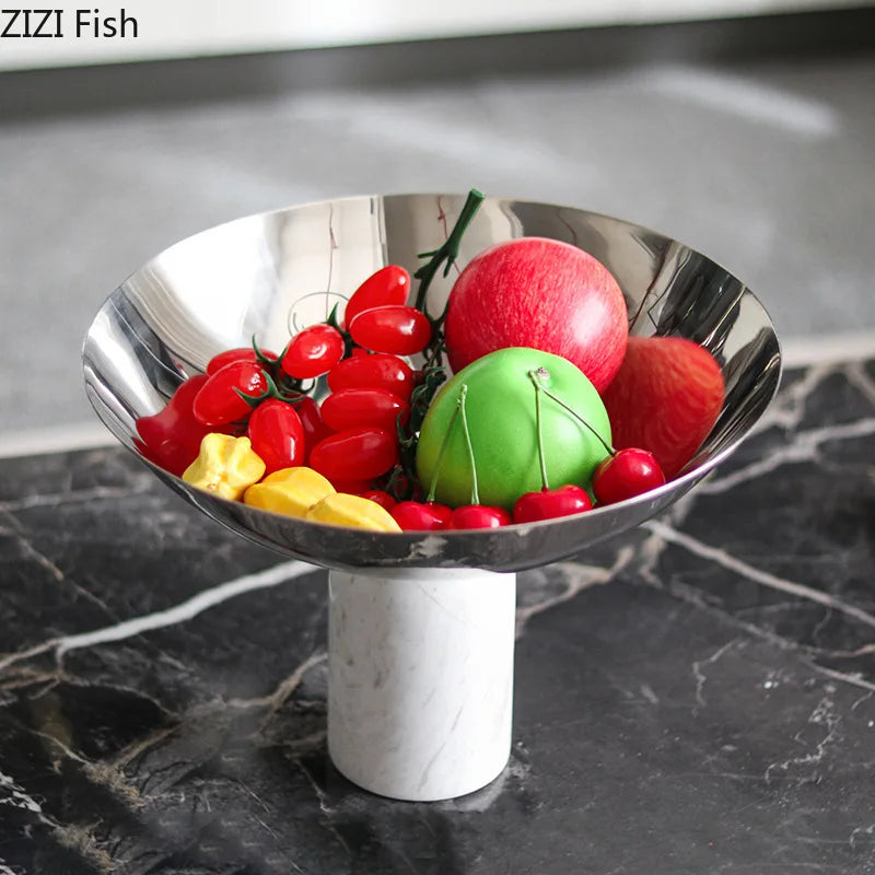 Afralia™ Marble Base Fruits Bowl - Snacks Tray for Home Kitchen and Restaurant