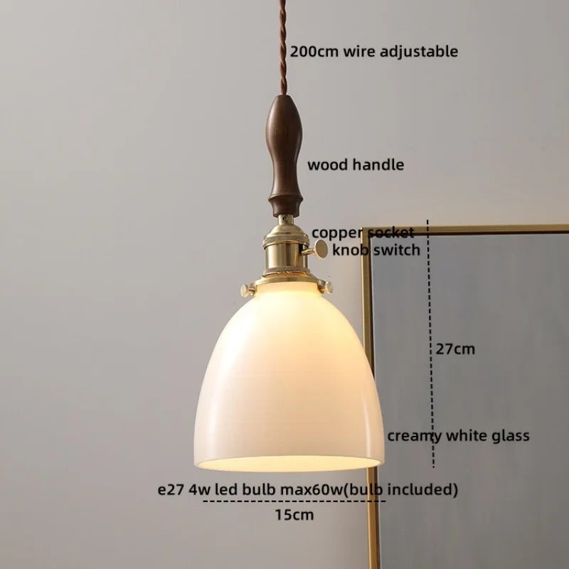 Afralia™ Copper Glass LED Pendant Lamp Modern Hanging Light Fixture with Knob Switch