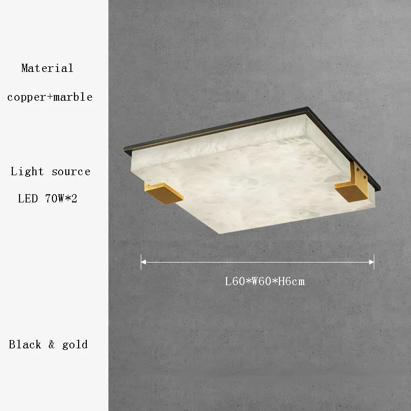 Afralia™ Marble Bronze Square Ceiling Chandelier - Bedroom Luxury Lighting