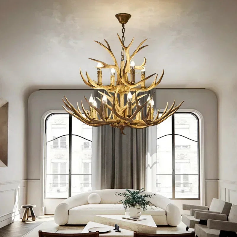Afralia™ Antler Deer Chandelier: Rustic Resin Hanging Lamp for Living Room & Loft