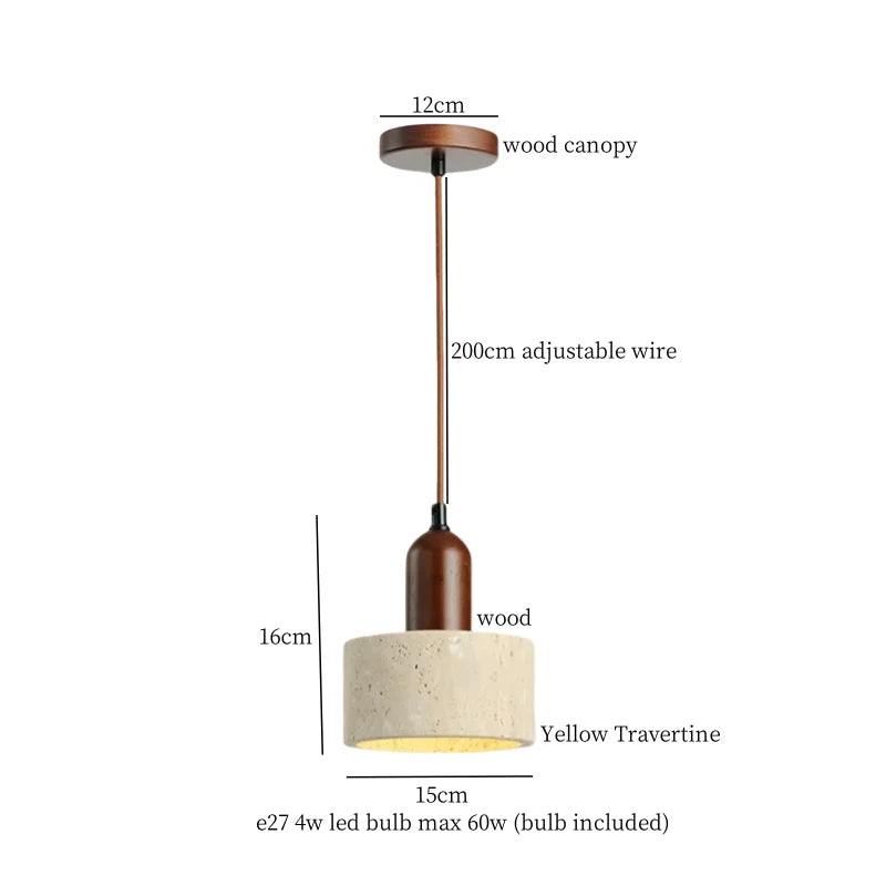Afralia™ Japanese LED Hanging Lamp Yellow Travertine Pendant Lighting for Bedroom and Dining Room