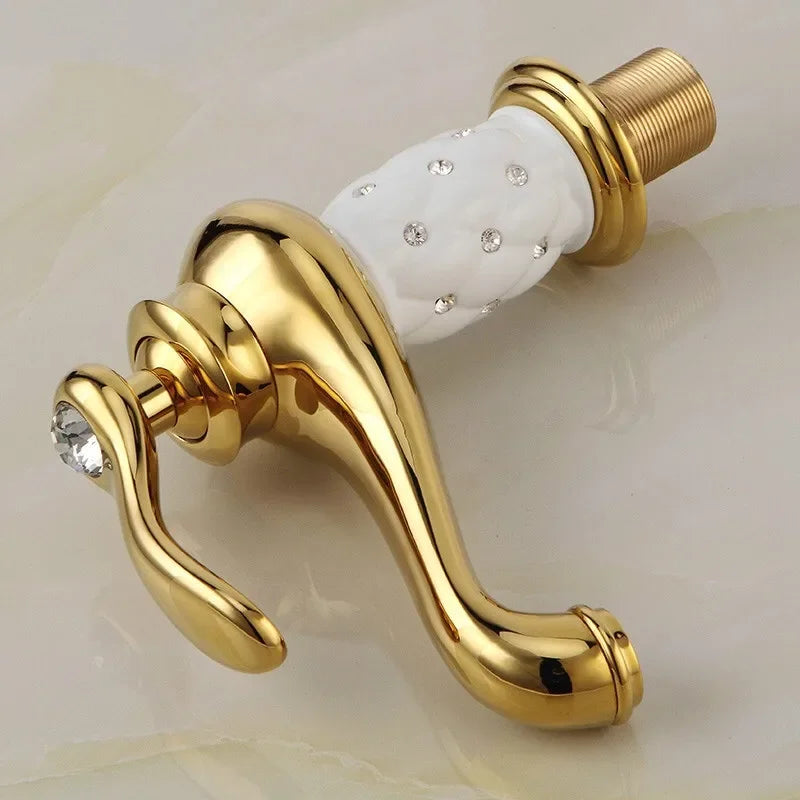Afralia™ Gold Brass Basin Faucet with Diamond, Single Handle Hot Cold Mixer Tap