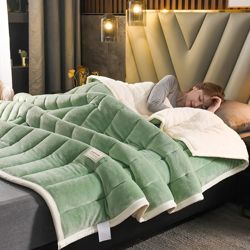 Afralia™ Cozy Coral Fleece 3-Layer Bed Blanket for Autumn & Winter Warmth