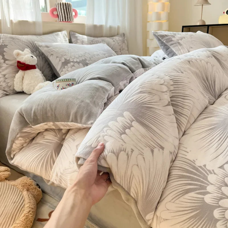 Afralia™ Plush Milk Velvet Bedding Set for Double Bedsheet Duvet Cover, Winter Warm Comforter