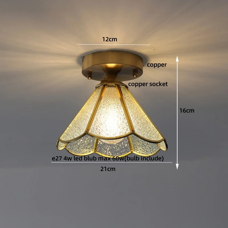 Afralia™ Handcrafted Glass Copper Canopy Ceiling Light Tiffany Style Glass Vintage Loft