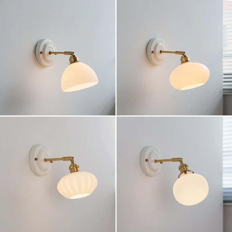 Afralia™ Pumpkin Glass LED Wall Lamps Up Down Rotate Copper Arm - Modern Nordic Wandlamp