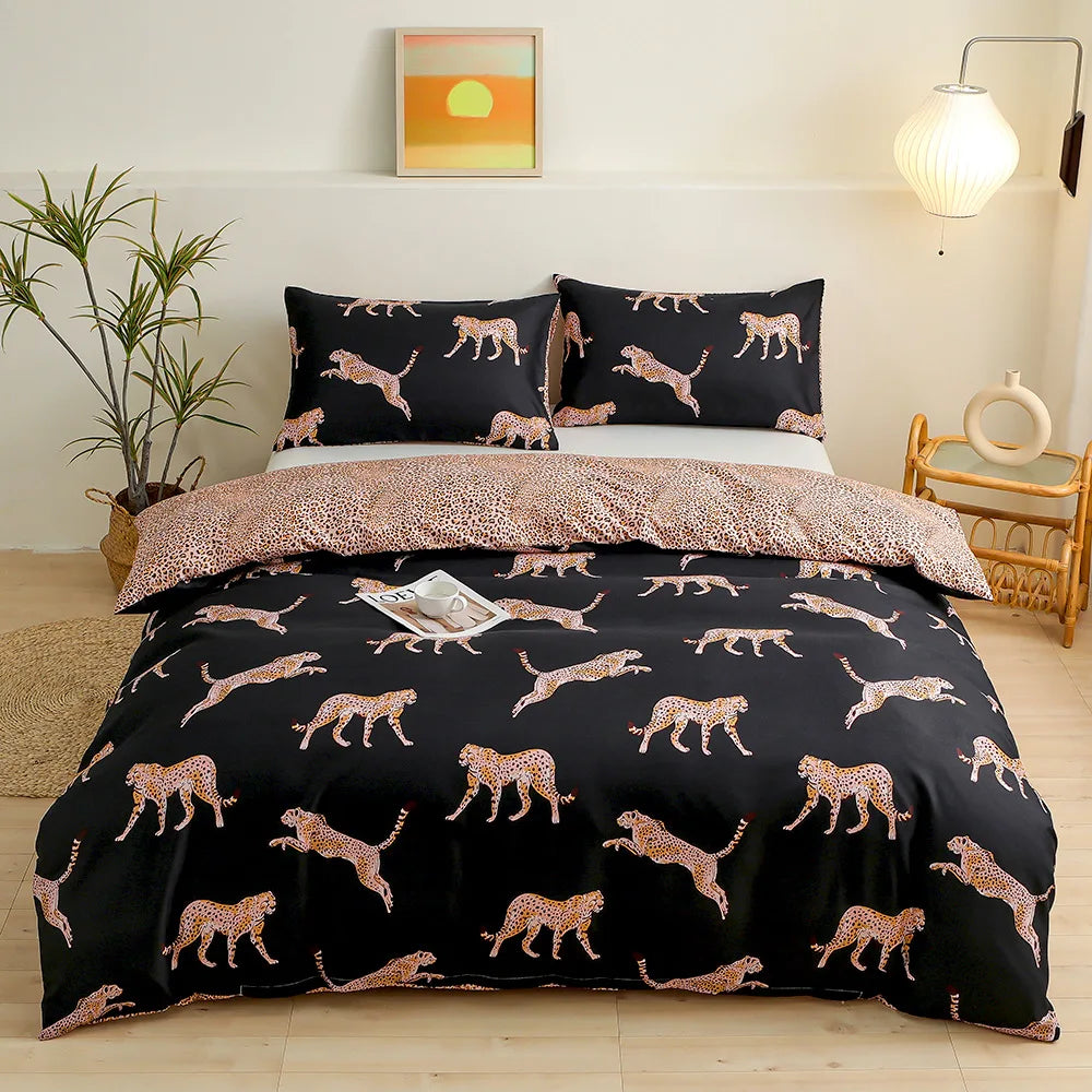 Afralia™ Flower Printed Bedding Set: Fitted Sheet, Quilt Cover, 2 Pillowcases - Twin, Full, Queen, King