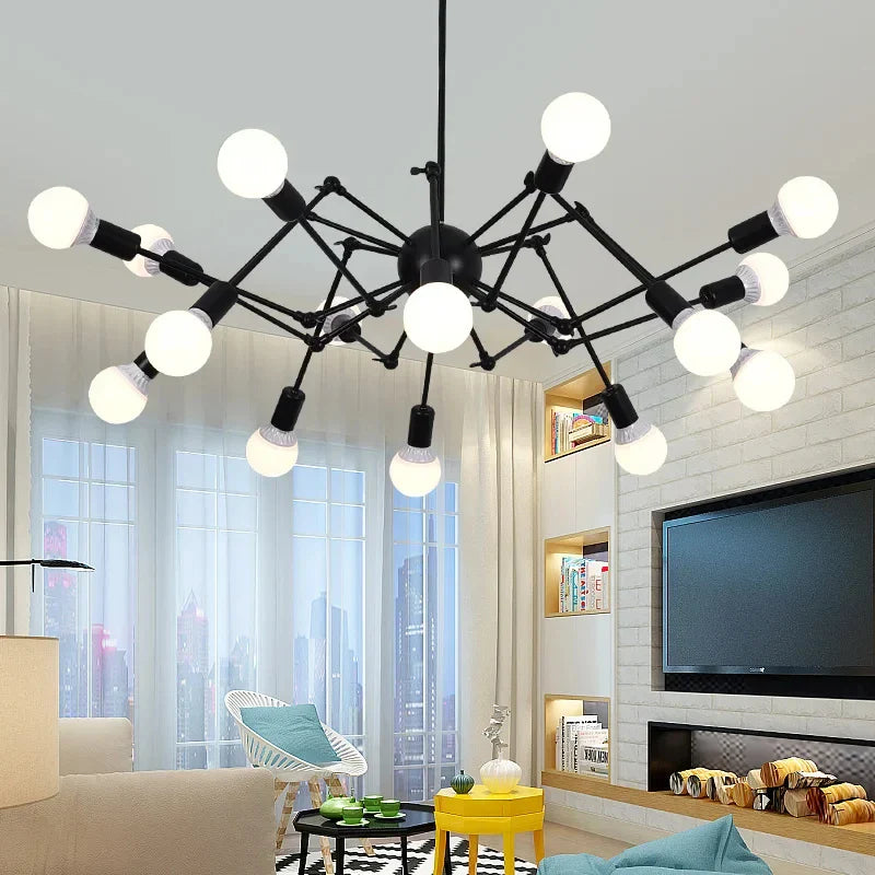 Afralia™ Retro Spider Iron Chandelier: Adjustable, Rotatable, Industrial Living Room Lighting