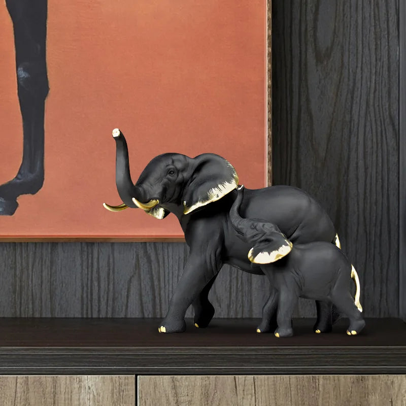 Afralia™ Elephant Resin Sculpture Ornaments for Modern Living Room Decor