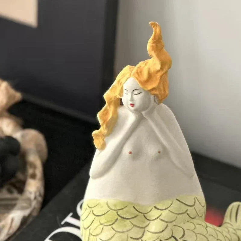 Afralia™ Mermaid Woman Sculpture Handmade Decorative Figurines Home Decor Ornament